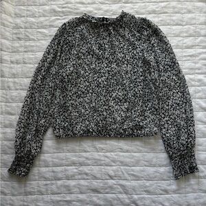 Navy/white sheer long sleeve shirt, size small